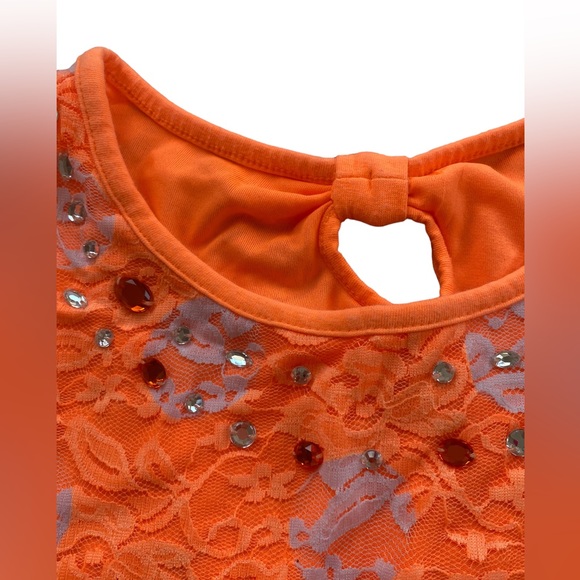 Justice Orange Lace with Gemstones Top - Girls Size 8 - Picture 3 of 4
